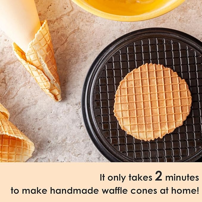 Mini Waffle Ice Cream Cone Maker, Homemade Ice Cream Cones 1200W Electric Nonstick Waffler Iron Machine, for DIY Home Kitchen Holiday Parties Baking, Get Home Ice Cones in 2 Minutes