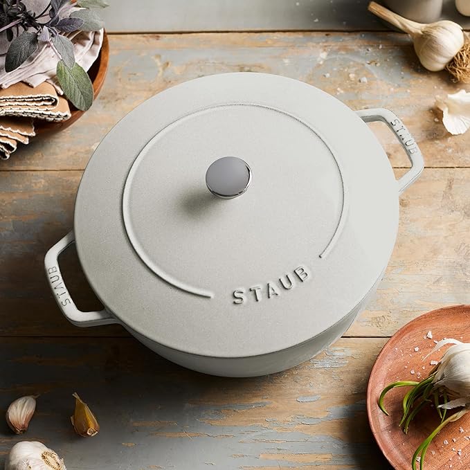 Staub Cast Iron Essential French Oven, Dutch Oven, 5-quart, serves 5-6, Made in France - White Truffle