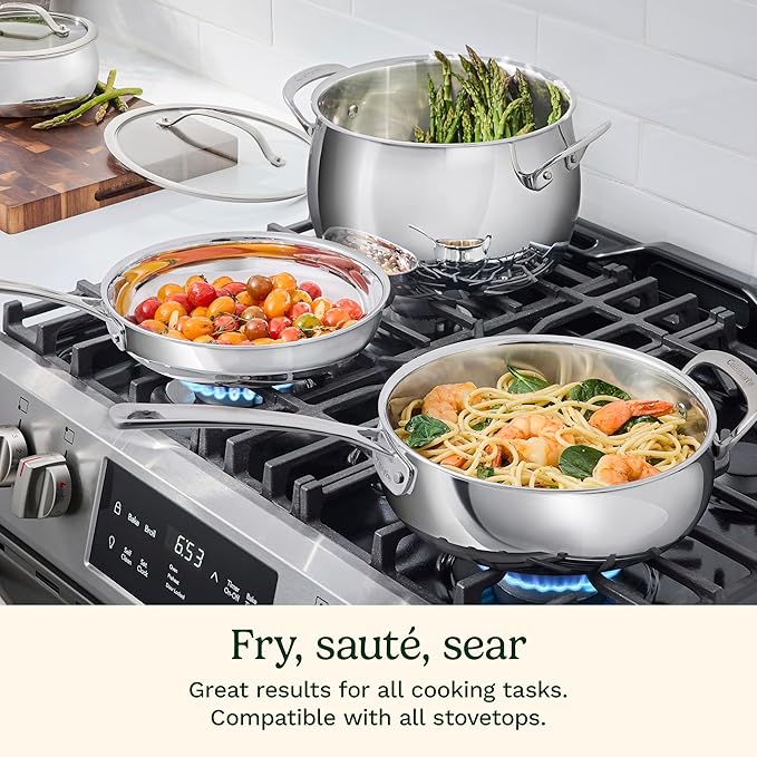 Cuisinart PureClad™ PureClad™ Triple-Ply 12" Stainless Steel Skillet with Helper Handle and Cover. PCT22-30HC