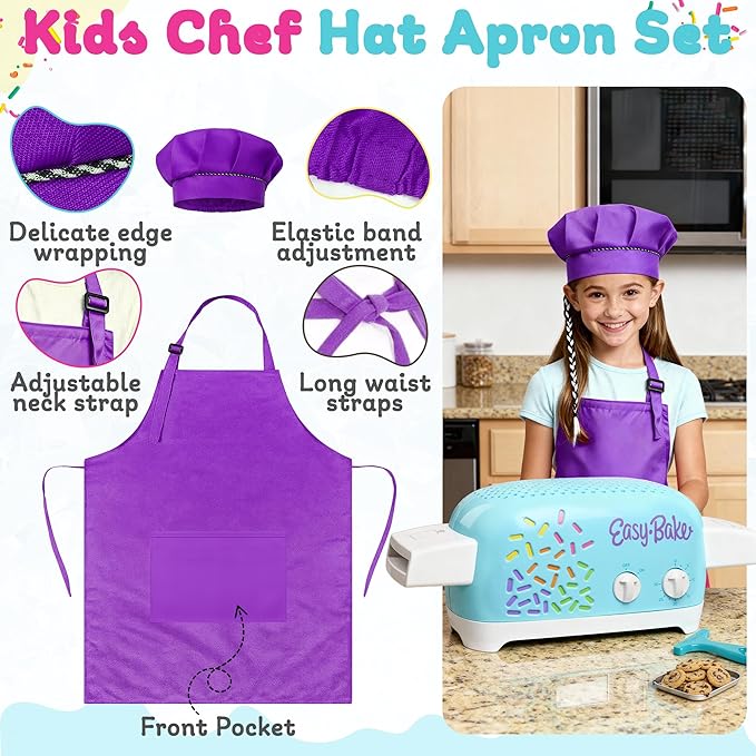 Ultimate Easy Baking Oven Bundle For Kids With 20 Items - Oven, 2 Refill Mixes, Apron, Hat, 2 Bowls, Spatula, Whisk, 9 Stickers, Baking Pan & Tool (Phenominal Purple Bundle)