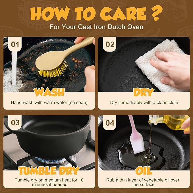 Cast Iron Dutch Ovens for Sourdough Bread Baking, 5 QT Pre-Seasoned Dutch Oven Pot with Lid, Bread Baking Supplies Set, Multi-Functional Braising Cast Iron pot for Baking, Sourdough Starter Kit (Upgraded 5QT)