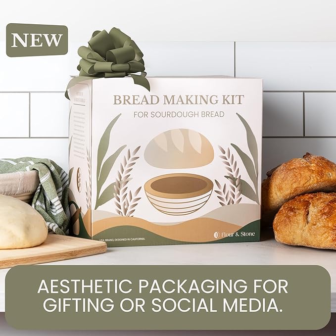 Sourdough Bread Making Kit - For Beginner Bakers Or Anyone Upgrading Tools & Supplies. Homemade Artisan Baking Gift Set Includes Banneton Proofing Baskets & Quick Start Guide, Flour & Stone