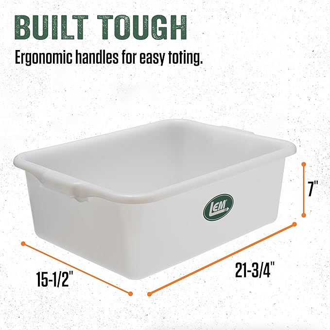 LEM Products Heavy Duty Meat Lug, Large Plastic Storage Containers for Meal Prep, High-Density Polyethylene (HDPE), White, 5-Pack
