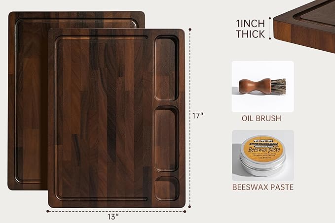 Walnut Cutting Boards For Kitchen, End Grain Wooden Cutting Board with Handle, Dark Walnut Chopping Board Double Sided Charcuterie Boards For Meat, Vegetables, Fruits, Cheese, 17”X13” X1”