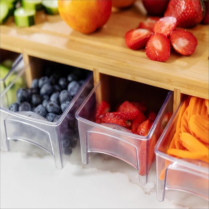 BAMBOO LAND- Large Bamboo Cutting Board with Containers, Food Prep Station, Cutting Board with Storage