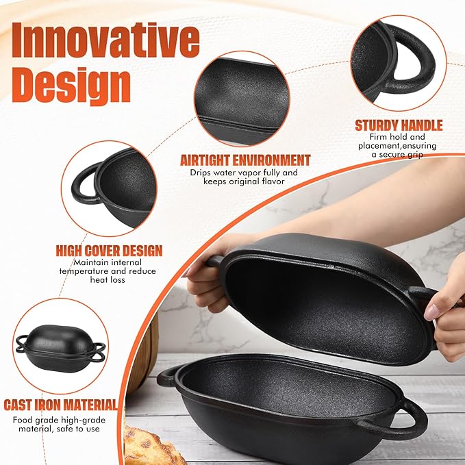 Maxdot 4qt Dutch Oven with Lid Enameled Cast Iron Sourdough Bread Pan for Baking Non Stick Single with Loop Handles for Family Homemade Breadbaking(Black)