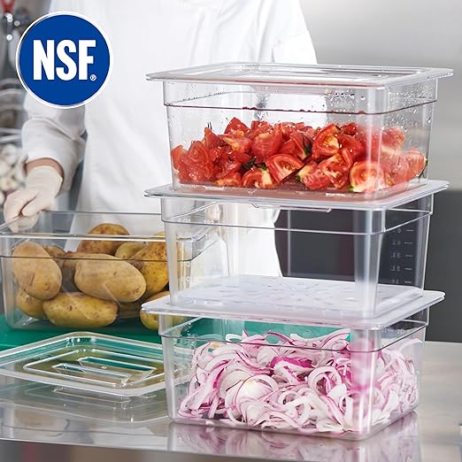 CURTA 4-Pack 1/2 Size 6" Deep NSF Polycarbonate Food Pans with Handled Lids & Drain Trays | Dishwasher & Freezer Safe Clear Container for Prep Tables, Buffet, Salad Bar, Commercial & Home Kitchen