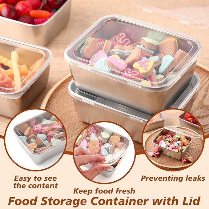 12 Pcs Stainless Steel Food Storage Containers with Lids, 22 oz Metal Freezer Containers, Lightweight Stackable Easy Open Reusable Meal Prep Box for Kitchen Picnic Oven Dishwasher Safe