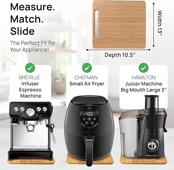 Ibyx Elegant Sliding Tray for Your Coffee Maker & Heavy Kitchen Appliances - Sturdy, Slides Easily from Under The Cabinet (Natural, 13”W x 10.5”D)