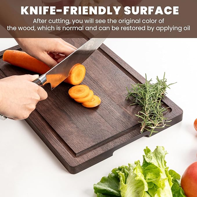 Heimlove Walnut Wood Cutting Board for Kitchen, Reversible Wooden Chopping Board with Deep Juice Grooves and Handles, Natural Walnut Wood Cutting Board for Chopping, Cheese, Vegetables (12"x8")
