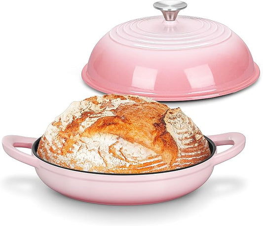 Bread Dutch Oven for Sourdough Baking (5.5 QT), Joyfair Enameled Cast Iron Dutch Oven Pot with Lid, Sourdough Bread Pan with Heavy Duty Dual Handles, Non-Stick & Even Heat, Oven-safe up to 500°F, Pink