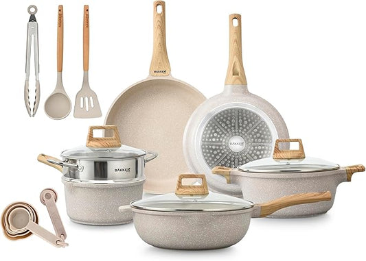Bakken-Swiss 14-Piece Kitchen Cookware Set – Granite Non-Stick – Eco-Friendly – PFOA, PFOS, and PTFE Free for All Stoves & Oven-Safe,