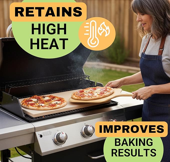 Large Pizza Stone for Oven 20 inch - Pizza Making Kit - Rectangular Pizza Stone for Grill and Wooden Pizza Peel, Dough Tool & Pizza Cutter Set - Baking Stone 20" x 13.5"