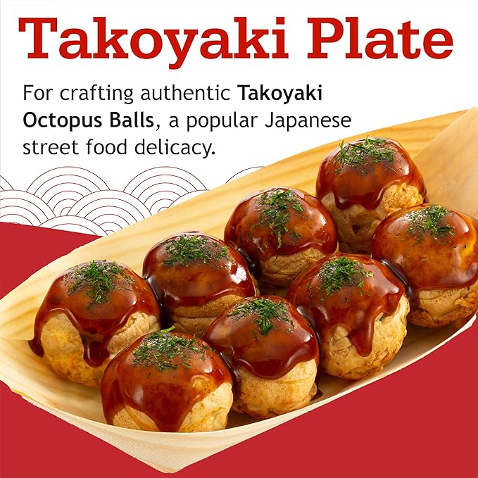 Otafuku Takoyaki Plate, Cast Iron Japanese Grill for Cooking Takoyaki Balls, Silicon Coated Pan (16 Holes)