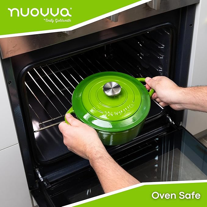Cast Iron Dutch Oven with Lid – Non-Stick Ovenproof Enamelled Casserole Pot – Sturdy Dutch Oven Cookware – Green, 3.1-Quart, 22cm – by Nuovva