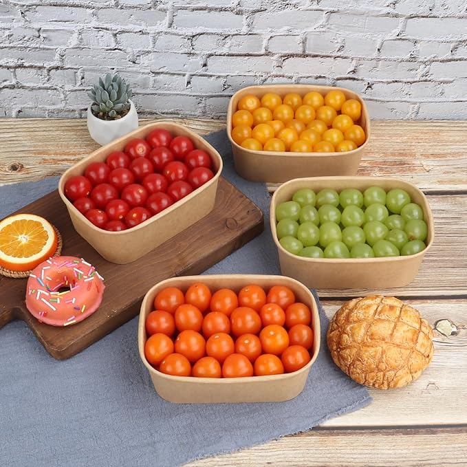 28 oz Disposable Kraft paper bowls with lids, Rectangle Food containers Soup Bowls Party Supplies Treat Bowls 50 Pack