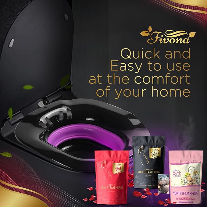 Fivona 5-in-1 Yoni Steaming Kit Foldable Over The Toilet Steamer Seat with Black Red Pink Premium Yoni Herbs and Storage Bag - Effective Detox pH Balance Cleansing and Relaxation - at Home V-SPA