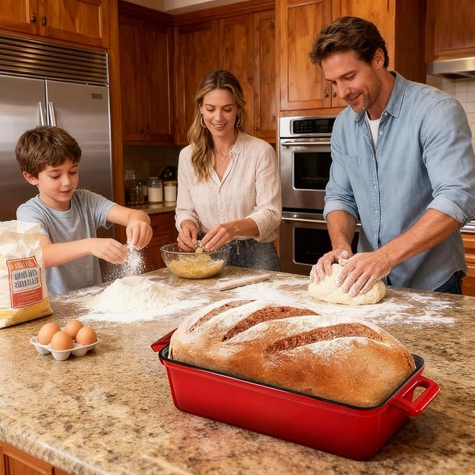 13x5 Enameled Cast Iron Loaf Pan with Lid – Bread Pan for Sourdough, Cake, Meatloaf, Even Heat, Nonstick, Easy to Clean, 2 Piece Set