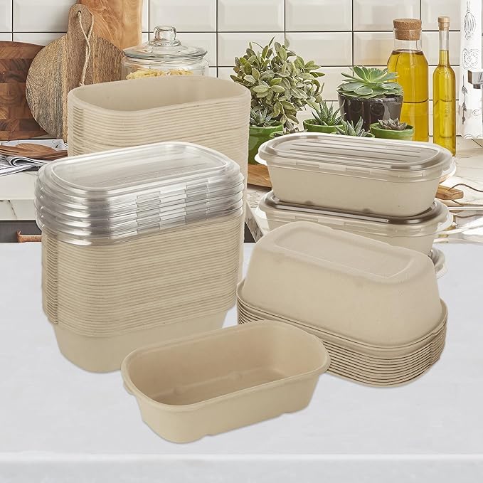 100 Pack 25oz Paper Food Containers with Lids, Meal Prep Containers Disposable Paper Food Containers Throw Away Lunch Salad Bowls for Hot/Cold Food, Salad, Leftovers, Snacks, Desserts
