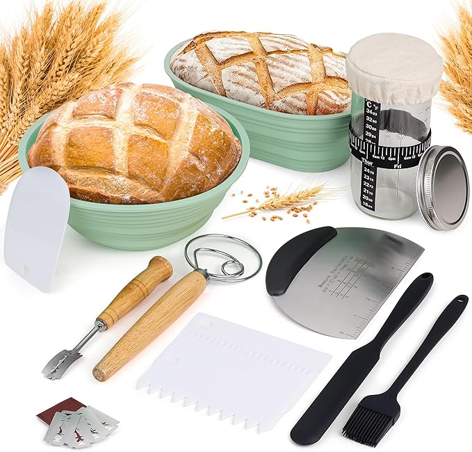 Wild Sky Co Sourdough Starter Kit For Beginners, Complete Bread Making Kit With Banneton Proofing Basket, Silicone Sourdough Baking Supplies, Beginner Sourdough Starter Kit, Sourdough Kit