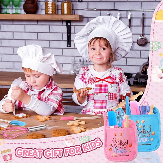 48 Pcs Kids Mini Baking Supplies with Kitchen Utensil, Pot Holders, Spatula, Rolling Pin, Whisk for Kids Classroom School Exchange Party Favors (Small)