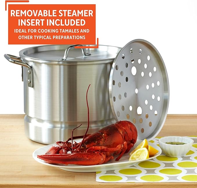 IMUSA Aluminum Steamer Dual Piece Set, 28Qt and 10Qt, Silver