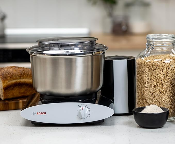 Bosch Universal Plus Stand Mixer with Stainless Steel Bowl with NutriMill Dough Hook Extender Bundle- Black 500 Watt