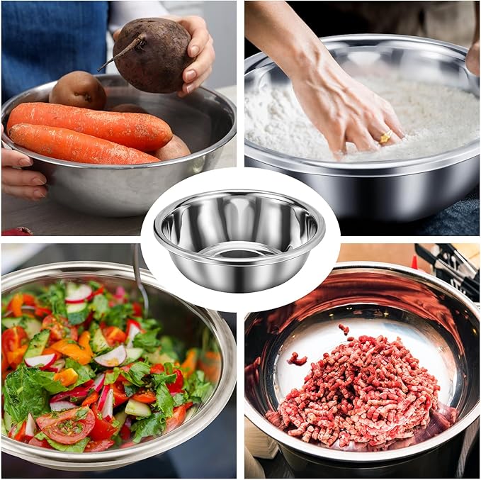 2 Pack Large Mixing Bowl 13 Qt Oversized All Purpose 304 Stainless Steel Polished Mirror Flat Base Metal Bowl for Home or Commercial Prepping Baking Mixing Marinating