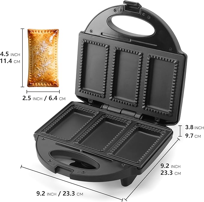 Electric Mini Pocket Pie Maker Machine with Crust Cutter, Pocket Pie Iron Press with Non Stick Surface, Ideal for Hot Chicken Pockets Pizza Pockets Grilled Cheese Sandwiches and More