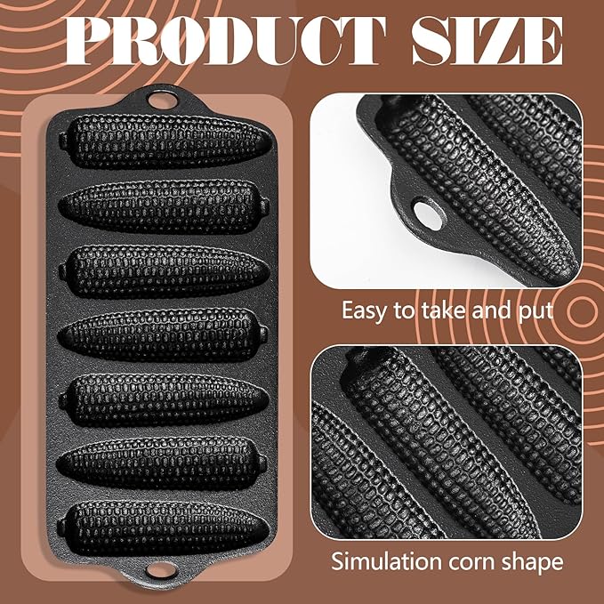 1 Pc Cast Iron Corn stick Pan Corn Bread Molds with 7 Corncob Sticks Cornbread Loaf Cakes Corndog Baking Compatible with Oven, Stovetop, Grill, and Campfires