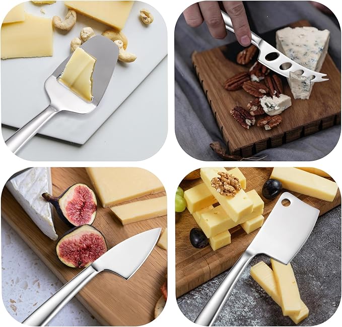 Modern Cheese Knives Silverware Set 8 Pieces include Dinning Knife Fork Spoon Stainless Steel Cooking Utensils Kitchen Gadget Tool Multifunctional Durable for Daily Use and Parties