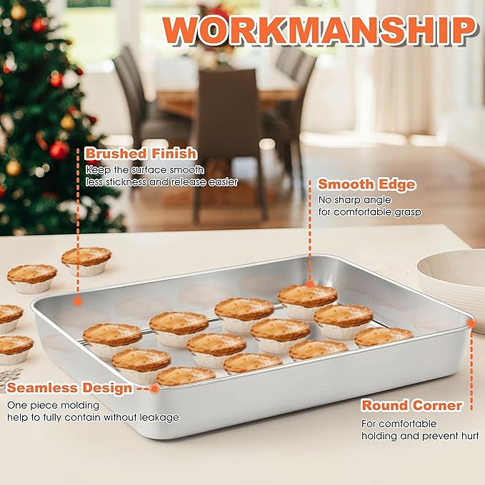 Herogo Cake Pan with Lid, 9 X 12 Inch Rectangle Stainless Steel Lasagna Baking Set of 1 Pan with 1 Lid Deep, for Brownies Casseroles Cakes, Dishwasher Safe
