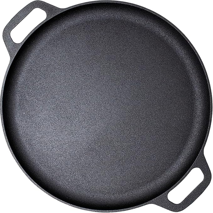 13.5 Inch Cast Iron Pizza Pan with Loop Handles Pre-Seasoned