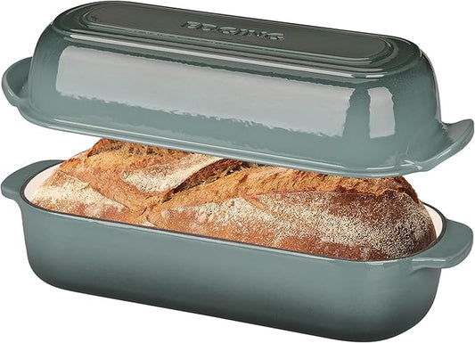 Enameled Cast Iron Loaf Pan with Lid, Bread pan, Dutch Oven Bread pan for Homemade Sourdough Bread Baking, 12.5x5.5 inch, 5qt, Slateblue