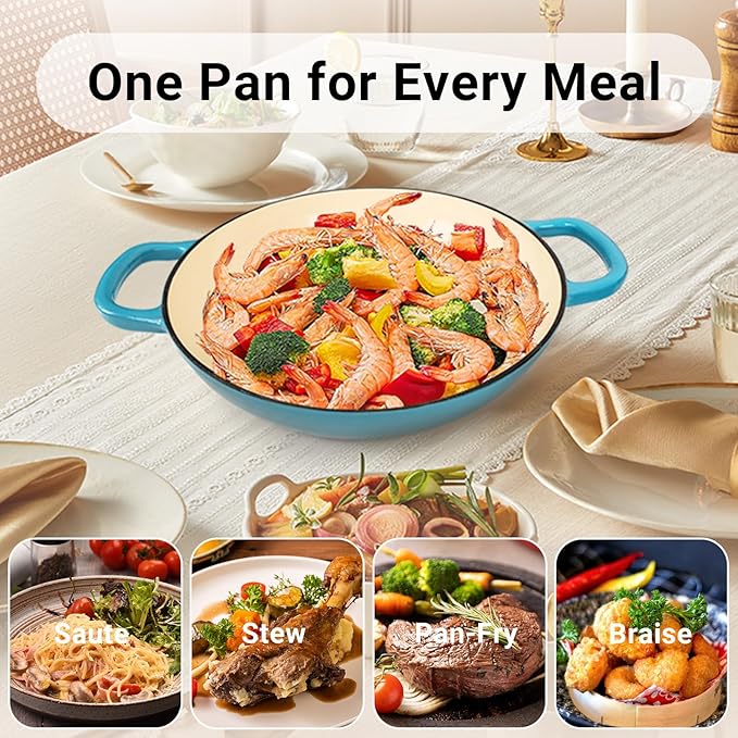Enameled Cast Iron Dutch Oven, 3.8 Quart Dutch Oven Pot with Lid, Non Stick Cast Iron Pot, Round Oven Safe up to 500°F, Use for Marinate, Cook, Bake and Serve – Gradient Blue