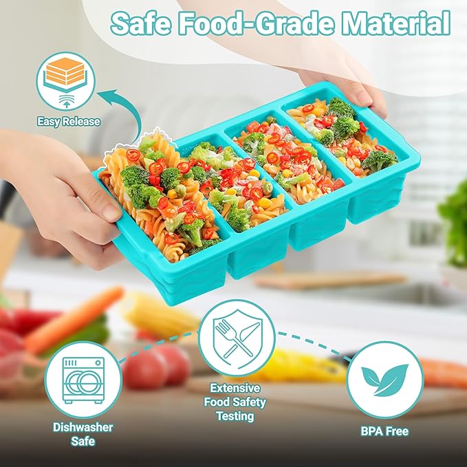Silicone Freezer Tray for Soup with Lid – 1-Cup Soup Container Cube Style Ice Cube Trays for Freezer, Meal Prep & Food Storage, Freeze 250mL/125mL Portions 4Pcs (4Color)