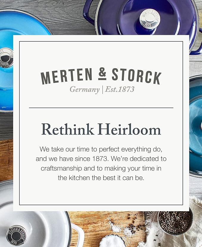 Merten & Storck 7QT Round Dutch Oven Casserole Pot with Lid, European Crafted Enameled Iron Stockpot, Induction & All Cooktops, Braising, Stews, Roasting, Slow Cooking, Sourdough, Caribbean Blue