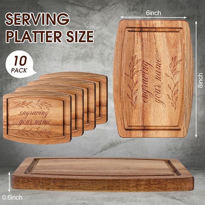 Kigley 10 Pcs Acacia Wood Cutting Boards Bulk for Laser Engraving Wooden Dinner Plates with Groove Chopping Charcuterie Board Carving Tray for Holiday Housewarming Party Gifts (6 x 8 Inch)