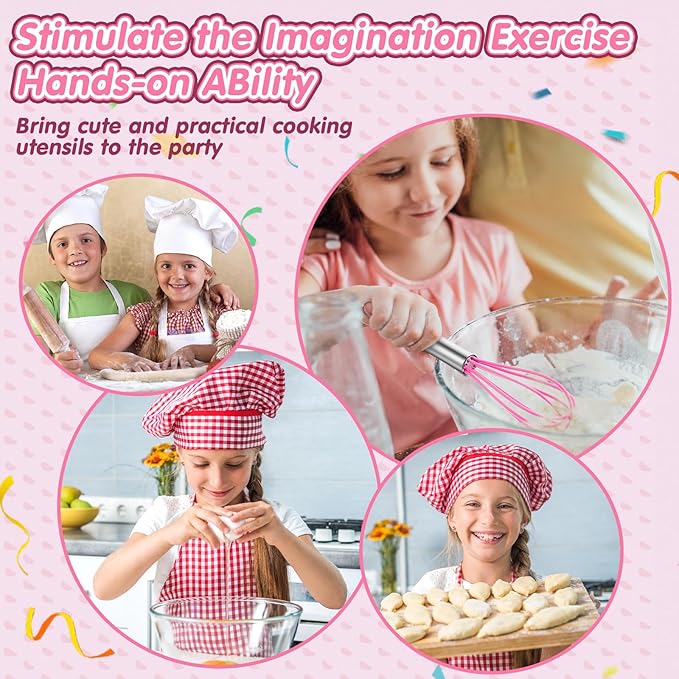 48 Pcs Kids Mini Baking Supplies with Kitchen Utensil, Pot Holders, Spatula, Rolling Pin, Whisk for Kids Classroom School Exchange Party Favors (Small)