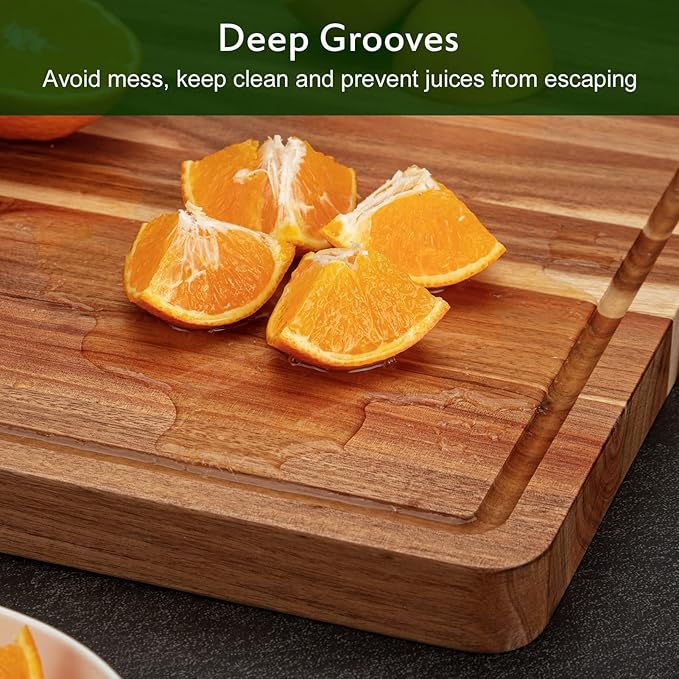 Extra Large Acacia Wood Cutting Board 24"x18" – Reversible Wooden Butcher Block for Kitchen with Deep Juice Groove, Side Handles – Chopping Board & Serving Tray for Meat, Vegetables, Cheese