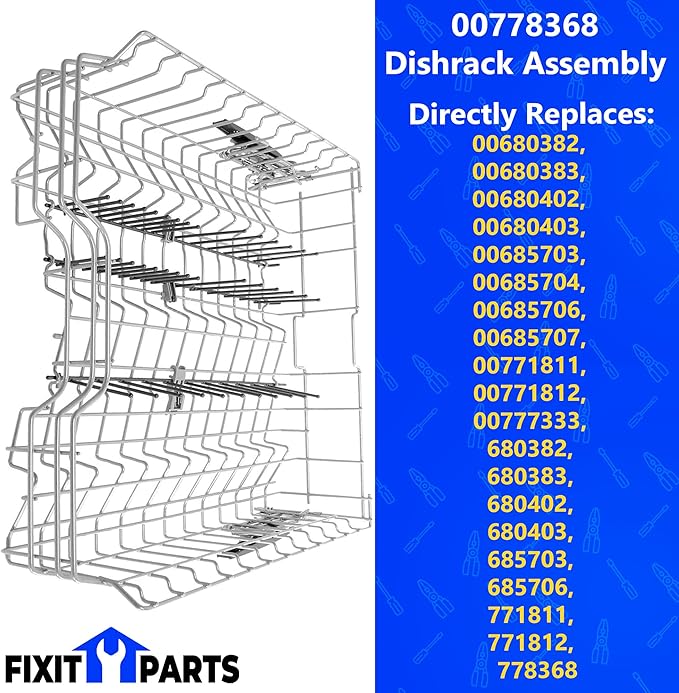 US-Based Supplier – 00778368 Upper Crockery Dishrack Assembly works with Bosch Dishwashers Replaces 00680382, 00680383, 00680402, 00680403, 00685703, 00685704, and more