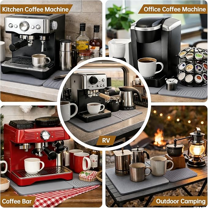 Stone Coffee Drying Mat,20x16 Inch Coffee Bar Mat,Quickly 30s Absorbs Water Heat-Resistant For for Dry Countertops,Coffee Bar Accessories Espresso Machine