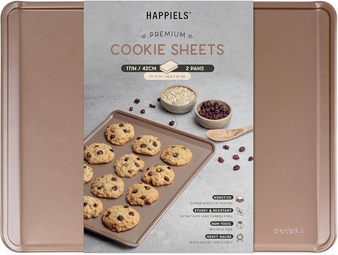 HAPPIELS 17 x 13 in Cookie Sheet Rimless 2-Pack Nonstick Non-Toxic | Premium Extra Thick Sheet Pan | Warp Resistant Large Cookie Sheet