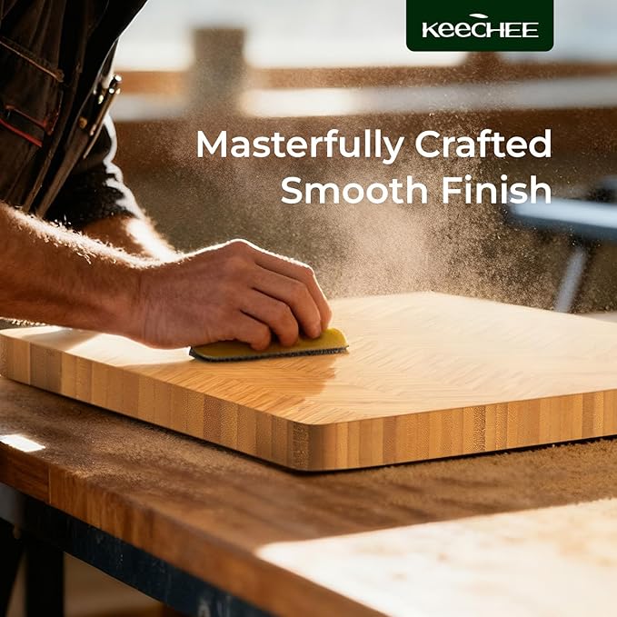 Bamboo Cutting Board, Reversible Wood Cutting Boards for Kitchen with Juice Grooves, Atelier Collection Handcrafted Large Serving Tray, Luxury Housewarming Wedding Gifts for New Home