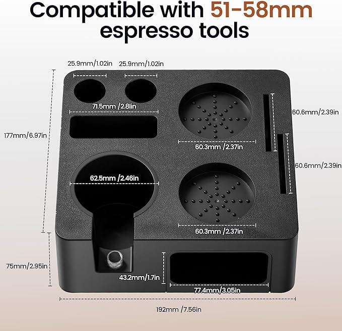ShanSon Espresso Accessories Kit,7-in-1 51mm Compact Espresso Tamper Set: Espresso Tamper, Distributor, Bottomless Portafilter, Dosing Funnel,Station