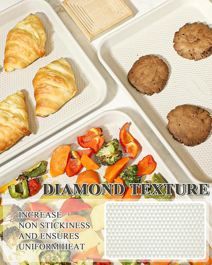 3-Piece Baking Sheet Set with Wire Rack - Half/Quarter/Jelly Roll Pans (12x17/9x13/10x15 Inch), Nonstick 0.8mm Carbon Steel, Cookie Sheets for Baking, Dishwasher Safe, Oven Safe 450°F