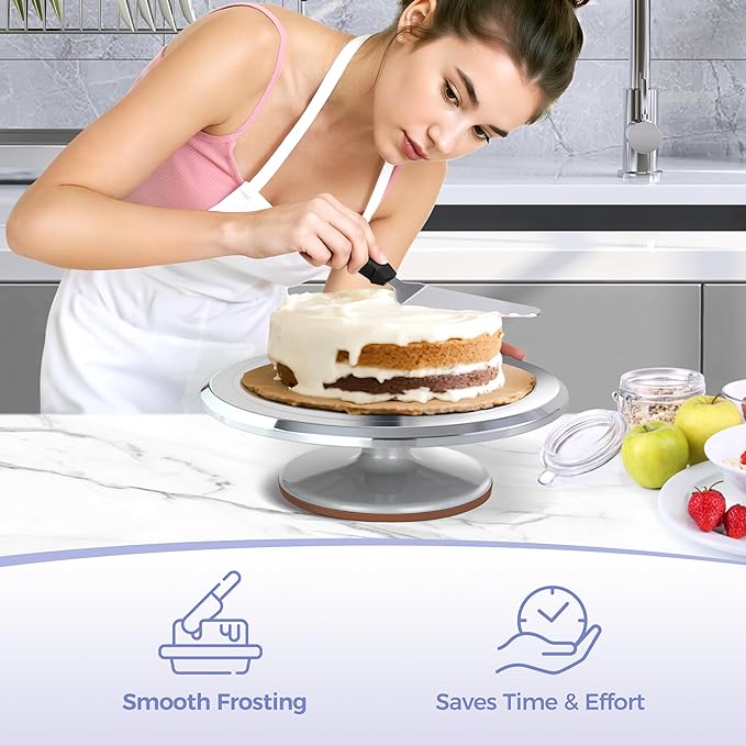 Cake Turntable, Ohuhu Aluminium 12'' Cake Decorating Kit Supplies Rotating Stand Revolving Spinner with 2 Icing Spatula 3 Comb Smoother Perfect Gifts