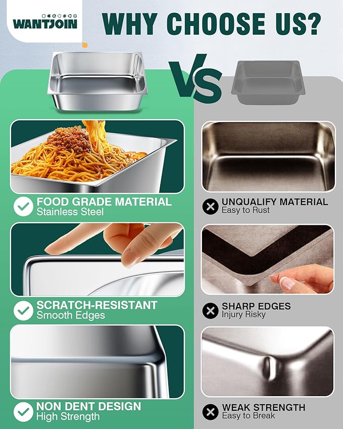 WantJoin Steam Table Hotel Pans 1/1 Full Size 6 Inch Deep 6 Pack, Stainless Steel Metal Tray Sets Food Storage Container for Restaurant Chafing Dishes Commercial Catering Supplies