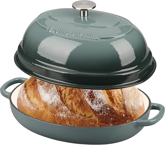 Enameled Oval Cast Iron Dutch Oven Pot with Lid, Bread Dutch Oven for Sourdough Bread Baking, Dutch Oven Bread, Bread Oven, 6QT, Slateblue