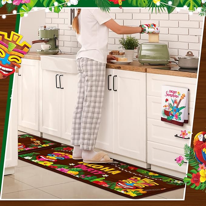 10 Pcs Hawaii Kitchen Towels Oven Mitts and Pot Holder Luau Aloha Kitchen Set Decor Flower Tropical Palm Rugs and Mats Parrot Flamingo Dish Towels for Summer Chef Baking Cooking Grilling BBQ